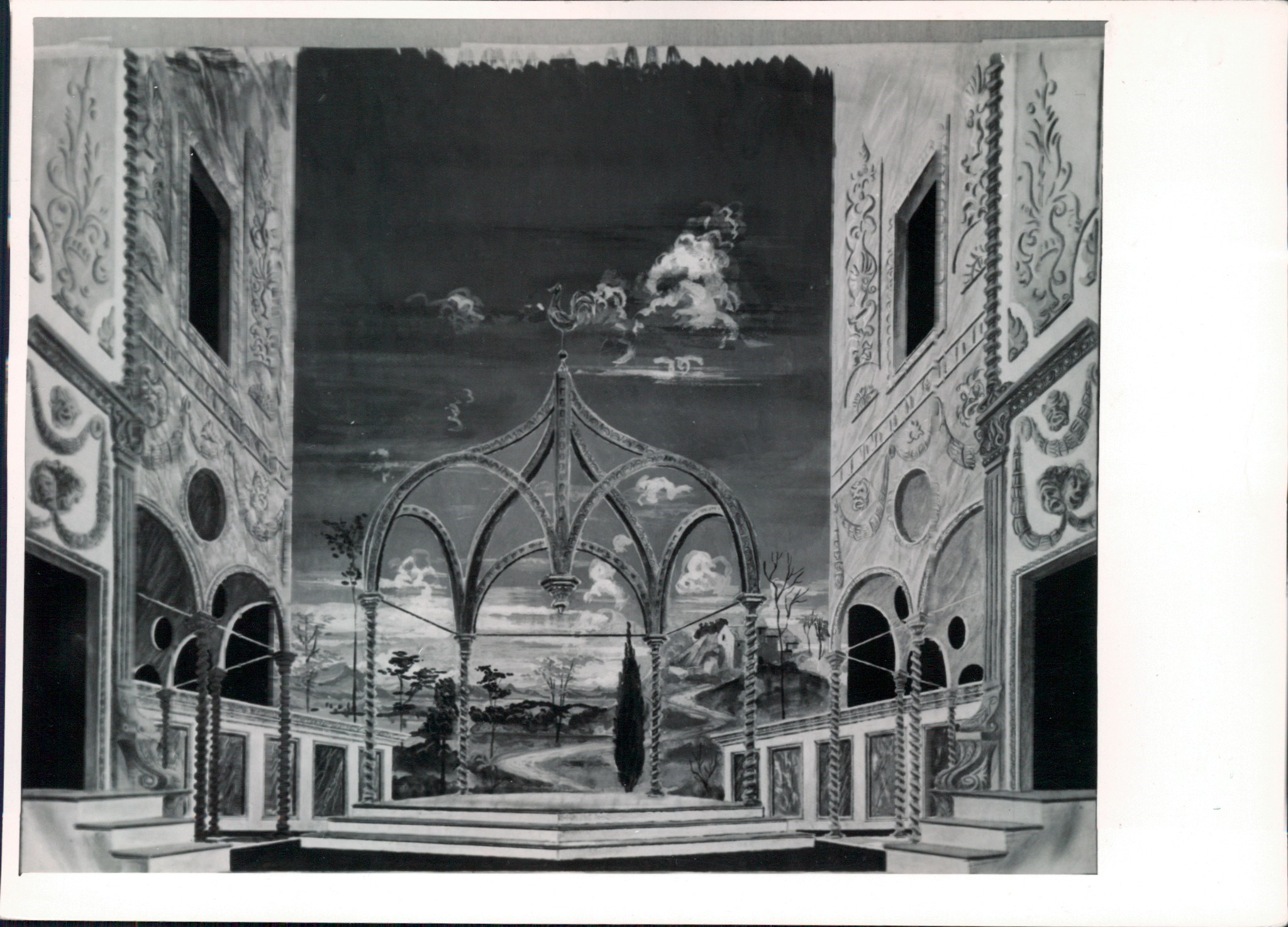 Zkrocení zlé ženy, 1952, Krajské oblastní divadlo, Olomouc, scenography: Oldřich Šimáček (Scénografický fond IDU)