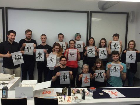 Delighted students with their creations after the workshop with Shigetsu Shinohara in 2015
