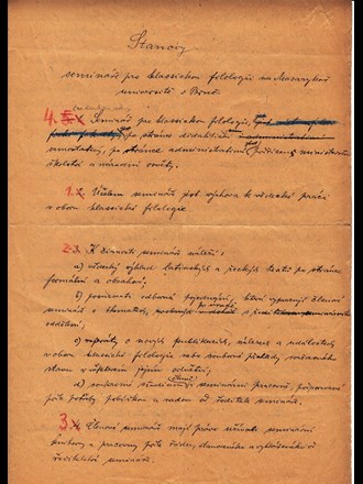 The concept of the statutes of the Seminar for Classical Philology. Source: Archive of MU.