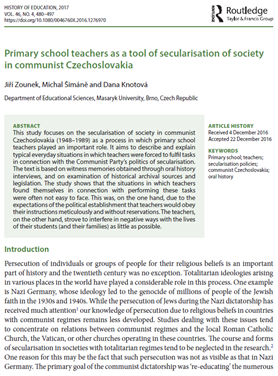 Primary school teachers as a&#160;tool of secularisation of society in communist Czechoslovakia
