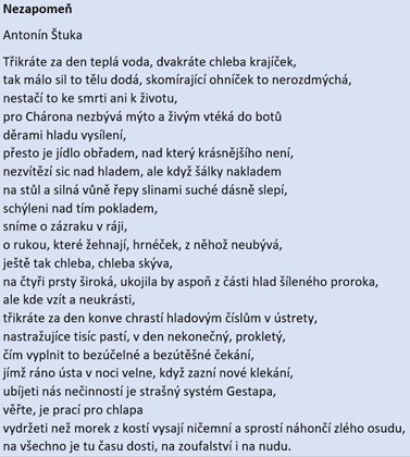 Úryvek z básně Nezapomeň od Antonína Štuky.