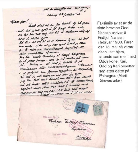 Letter from Odd Nansen for his father, Fridtjof Nansen