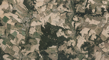 (Fig. 4) Černé lesy (Black forests) at an aerial image from 2018 - shortly before felling more than a half of the forest.