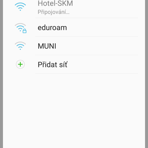 Připojení do WiFi Hotel-SKM na zařízení Android