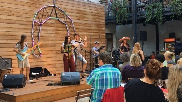 An outdoor concert at the Goose on a String Theater