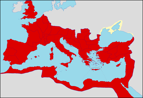 Rozsah římské říše kolem poloviny  2. století n. l.