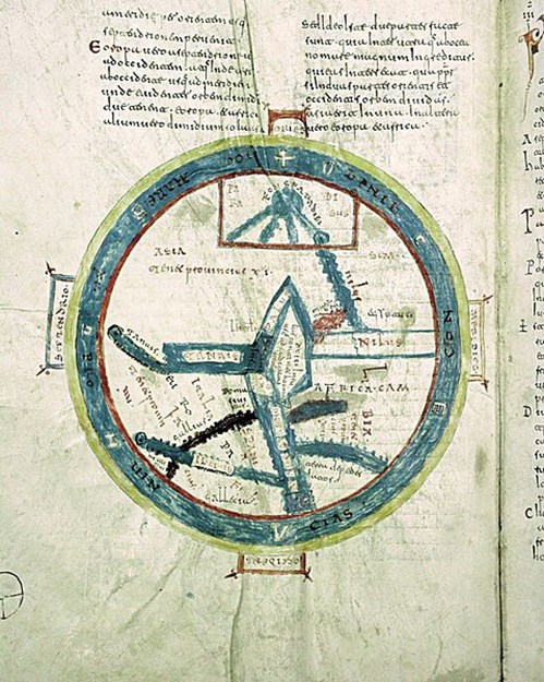 Mapa světa z Isidorovy encyklopedie – vyobrazení z roku 946 (dnes rukopis vlastní Real Academia de la Historia v Madridu)