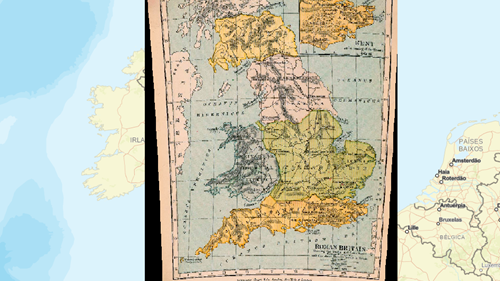 Mapová vrstva s historickou mapou Británie. 