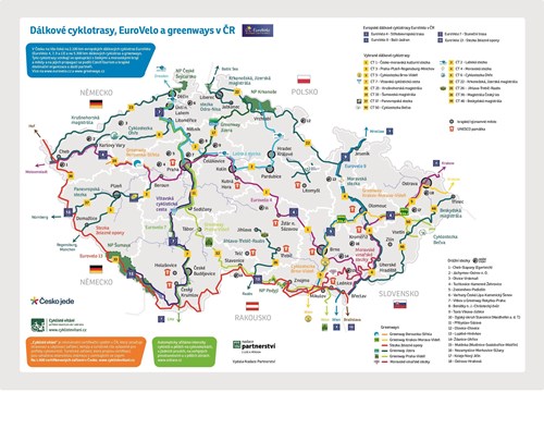 Mapa EuroVelo a Greenways v ČR