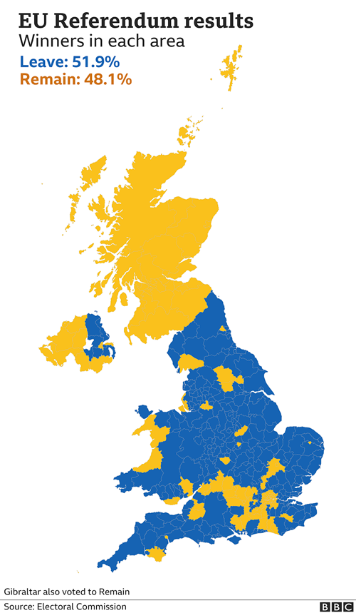 Mapa: výsledek britského referenda