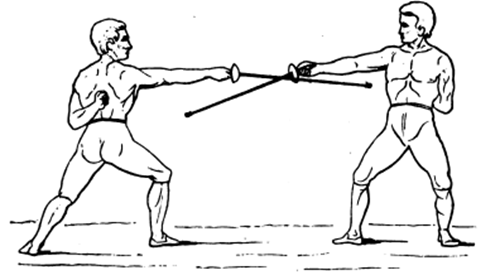 Vyobrazení šermu z učebnice dr. Tyrše Základové tělocviku