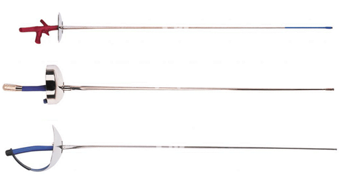 Šermířské zbraně: fleret (nahoře), kord (uprostřed) a šavle (dole).