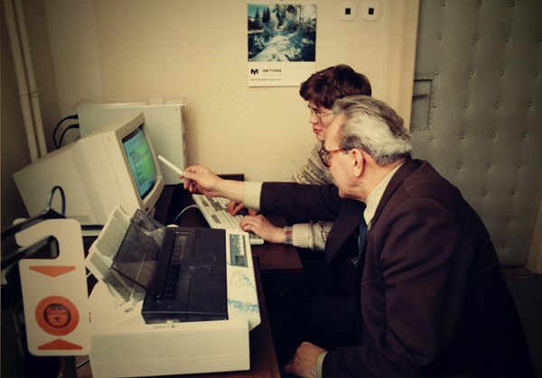 Picture shows Miroslav Nováček, Head of the Department of Trade, working with student Michael Doležal.