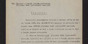Vyhláška děkana Filozofické fakulty MU ze dne 11. 7. 1939 o přijímání studentů – neárijců