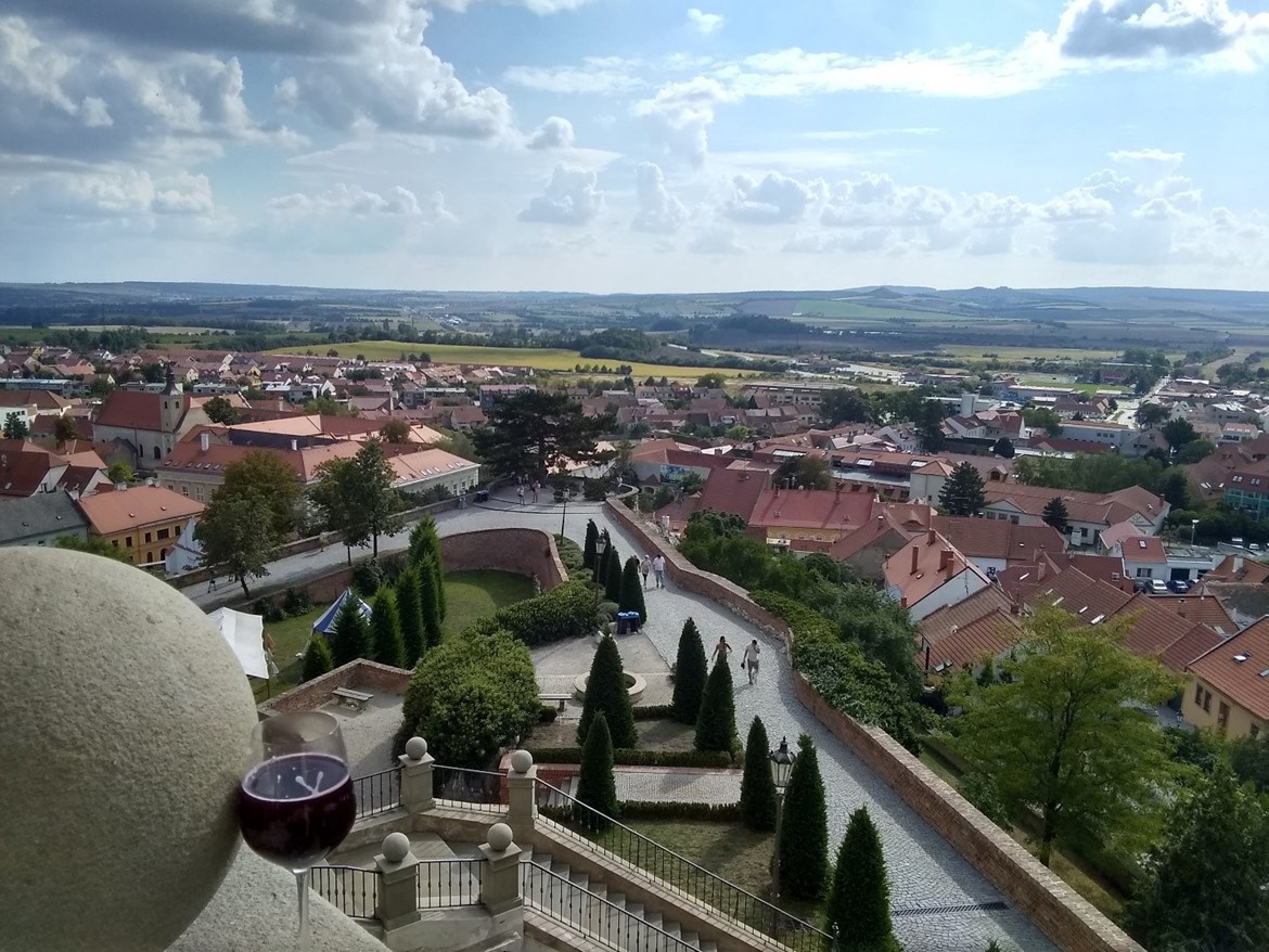 Photo from Mikulov Castle (a little over half an hour from Brno) featuring a glass of burčák. 