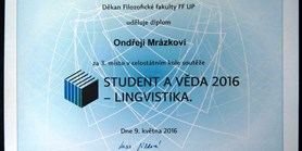 Úspěch studenta ÚČJ v&#160;soutěži Student a&#160;věda: Lingvistika 2016