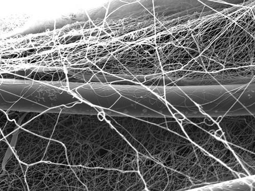 Nanofibers from PVDF material - magnification 2000x - visible improvement in the adhesion