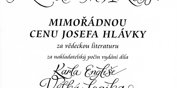 Nakladatelský počin Munipressu vydání „Velké logiky“ získal Cenu Josefa Hlávky