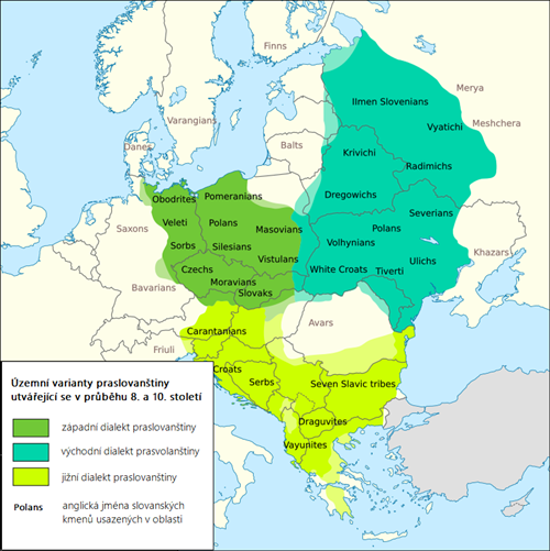 Územní varianty praslovanštiny utvářející se v průběhu 8. a 10. století.