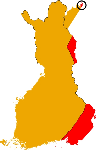 Mapa zobrazující finské ztráty ve prospěch Sovětského svazu roku 1940 (vyznačeny červeně). 1940 Treaty of Moscow, https://commons.wikimedia.org/wiki/File:1940_Treaty_of_Moscow.svg