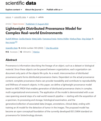 Preview of the article „Lightweight Distributed Provenance Model for Complex Real–world Environments“ published in Nature journal.
