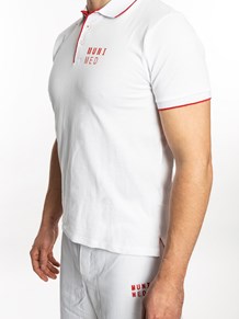 White polo shirt with red stripe