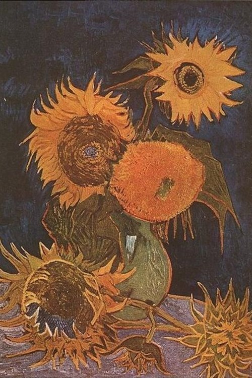 Pět slunečnic ve váze (F459), Arles 1888
