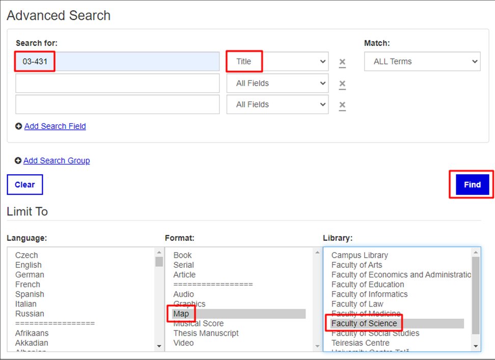 Advanced search in the library catalogue