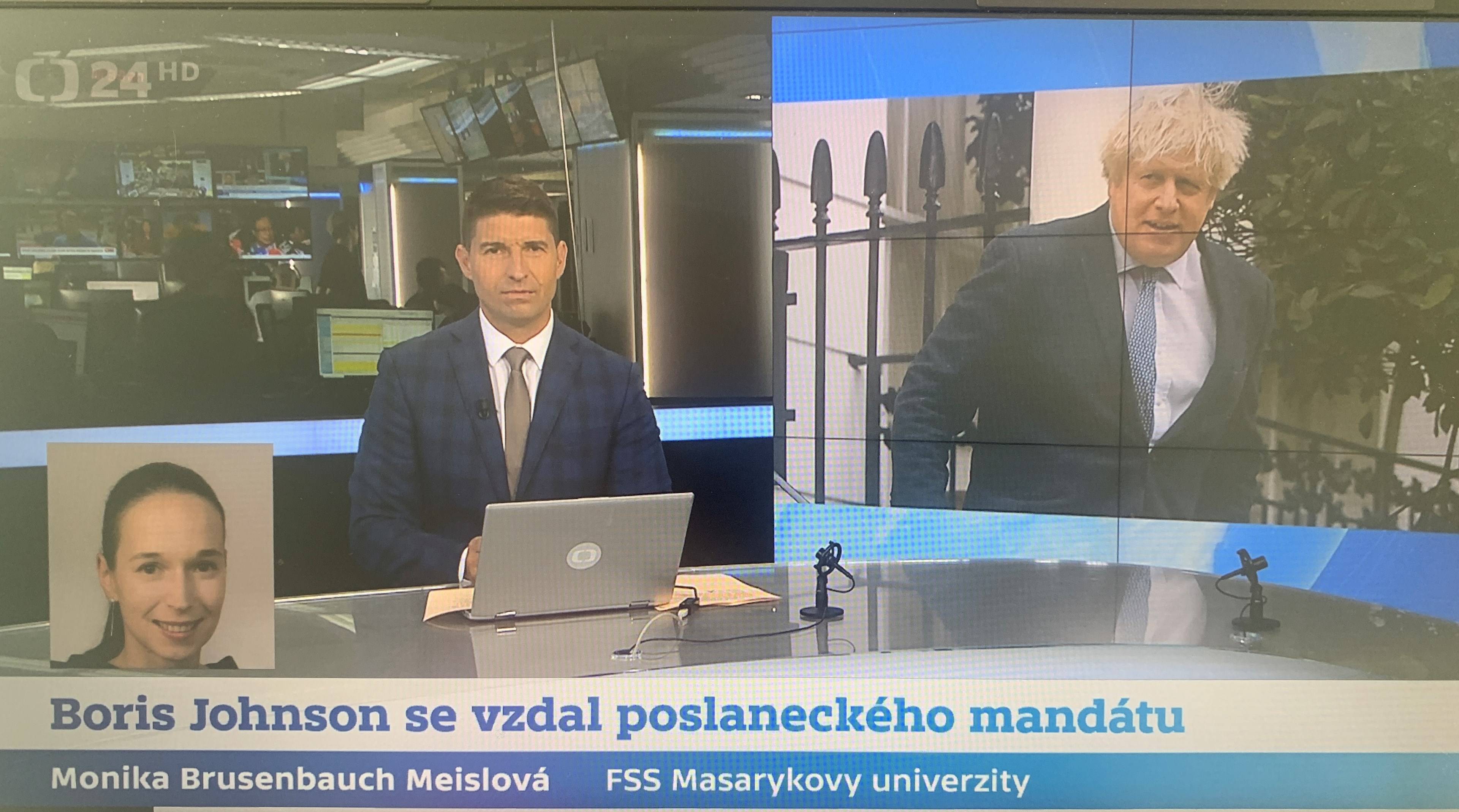 Monika Brusenbauch Meislová komentovala na ČT24 (od 16:32) rezignaci Borise Johnsona na poslanecký mandát