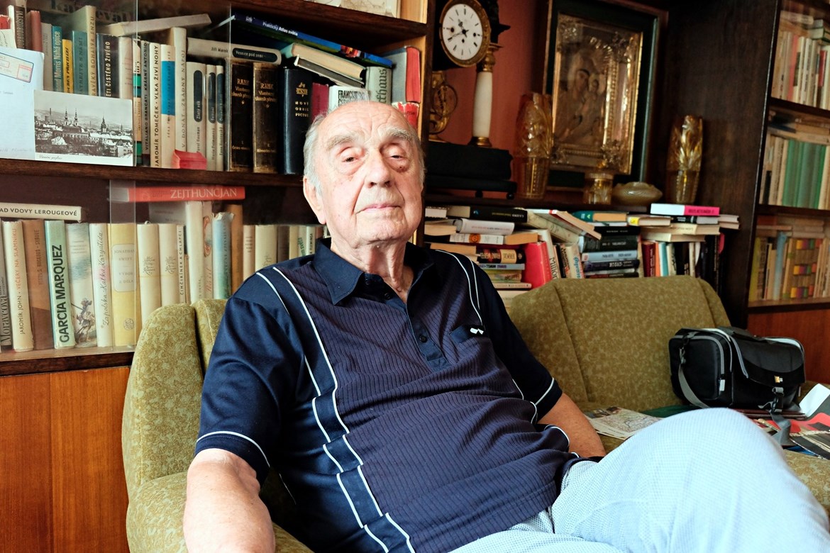 Vladimír Leman in his study in his apartment building in Pelhřimov, where he has lived since 1973.