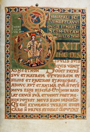 Kodex vyšehradský, pořízený v souvislosti s korunovací Vratislava a Svatavy. Foto 1:, https://cs.wikipedia.org/wiki/Kodex_vyšehradský#/media/Soubor:Kodex_vyšehradský1.jpg