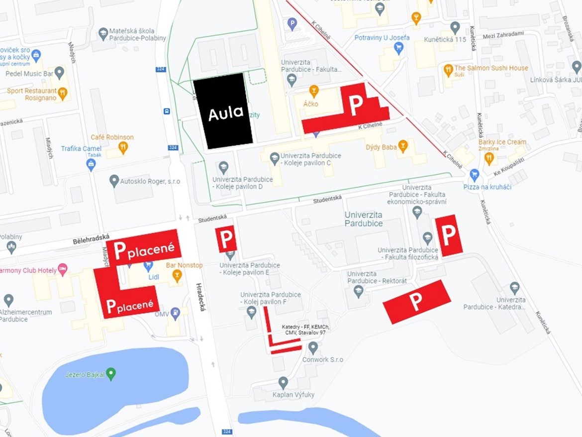 Mapa - parkoviště v okolí fakulty