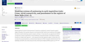 DISSINET’s article on sentencing in early inquisition trials published in Historical Methods 