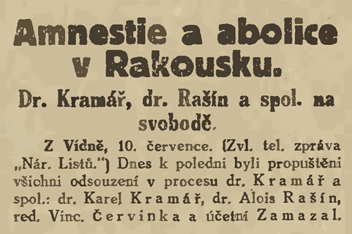 Zpráva o amnestii Kramáře, Rašína, Červinky a Zamazala.