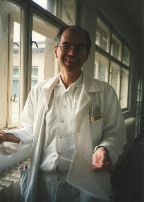 Jiří Kubek at the Department of Infectious Diseases, Brno University Hospital, ca. 1993.