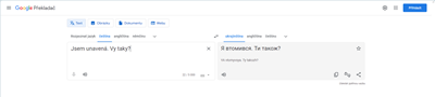 Překlad českých vět do ukrajinštiny v překladači Google Translate.