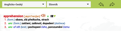 Slovo apprehension v překladovém online slovníku Lingea.