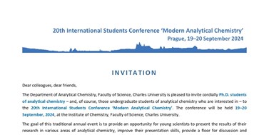 Pozvánka na mezinárodní studentskou konferenci Modern Analytical Chemistry