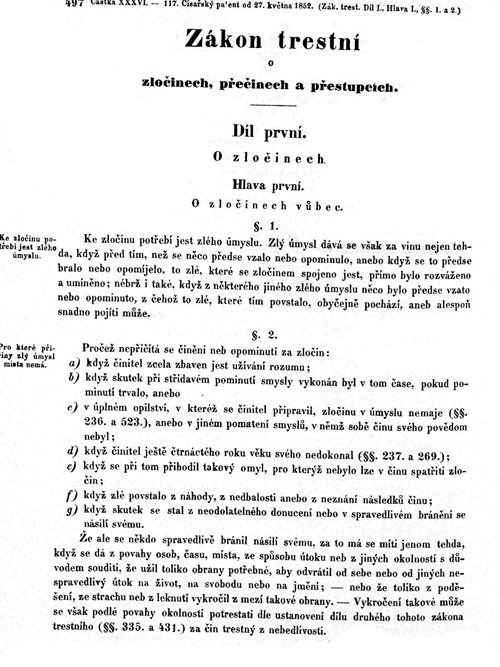 Trestní zákon z roku 1852 tak, jak vyšel v Říšském zákoníku.