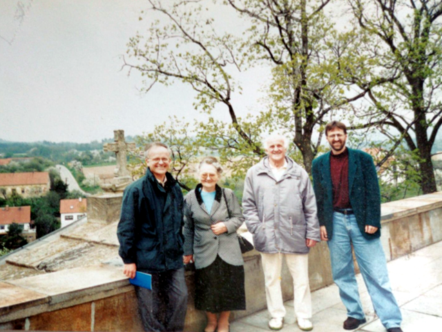 František Slavíček with his parents and brother in Vranov, 90s.
