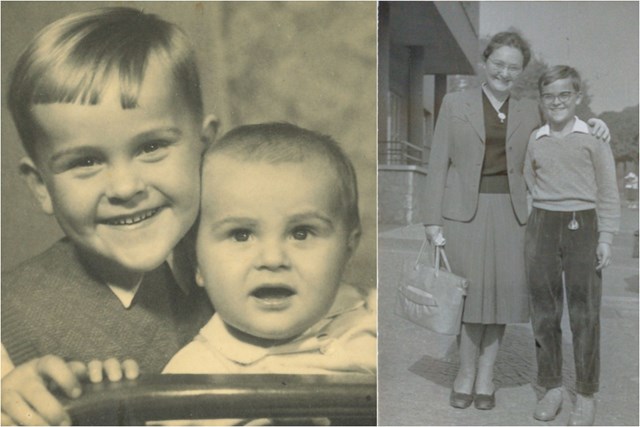 František Slavíček with his younger brother Dalibor and his mom, 50s.