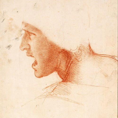 Leonardo da Vinci, Studie hlavy vojáka, 1503/1504.