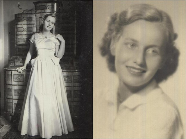Jiřina Jedličková na dobových fotografiích jako studentka (vlevo foto z tanečních).