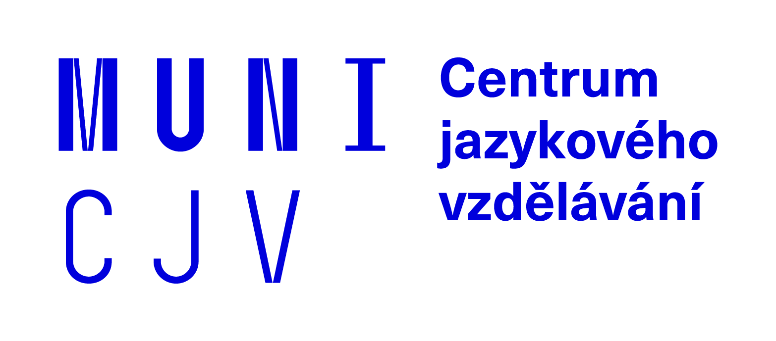 Modré logo s nápisem "MUNI CJV Centrum jazykového vzdělávání".