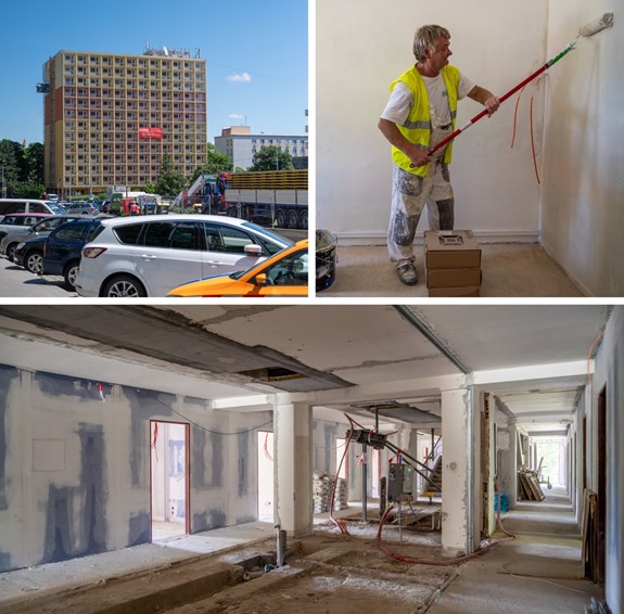 At the Kounicova dormitory, masonry work, concreting of floors and installation of plasterboard partitions are currently continuing. Photo: Tomáš Hájek