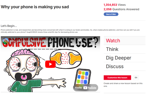 Výukové materiály: Příklad videa o vlivu mobilního telefonu na lidskou fyziologii, zdroj: TED-Ed