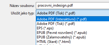 Dialogové okno pro volbu typu exportu