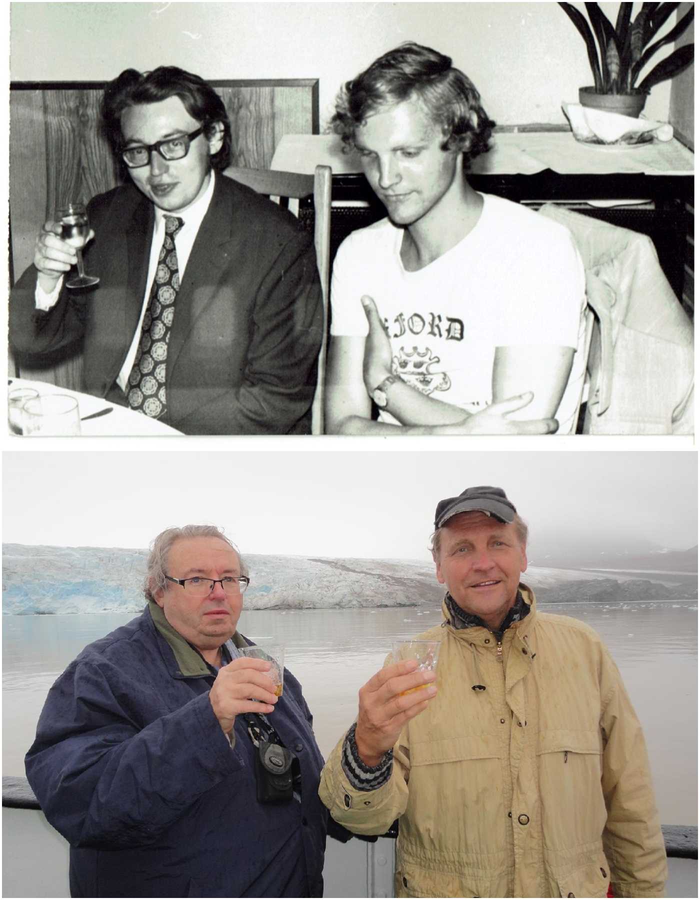 Lifelong friends - MUDr. Karel Belcredi and MUDr. Bořek Crha - on the day of their graduation (1975) and in Spitsbergen.