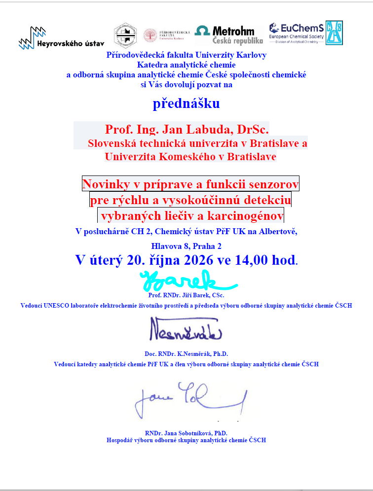 Pozvánka na přednášku prof. Labudy  Novinky v príprave a funkcii senzorov pre rýchlu a vysokoúčinnú detekciu vybraných liečiv a karcinogénov